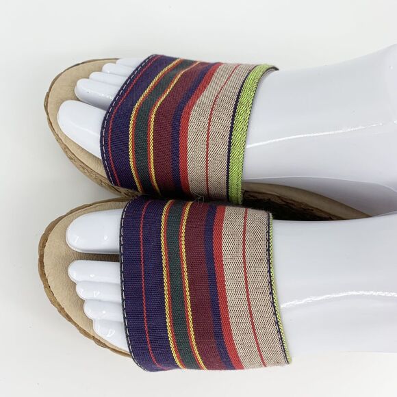 Pierre Dumas Weave Sandals Slides 5 Women Rainbow Strap Southwestern RainbowCore - Picture 2 of 11